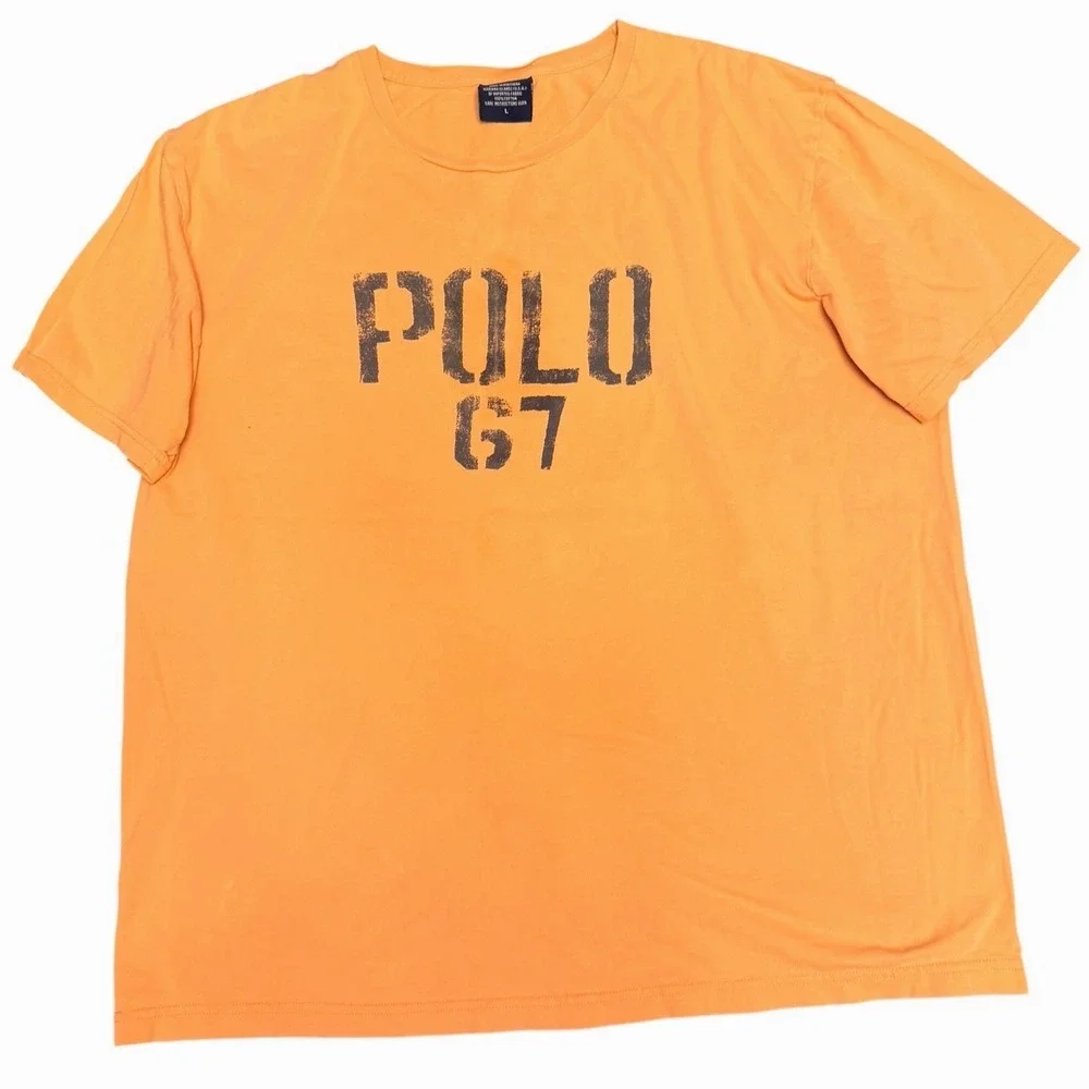 Vintage Polo Sport Ralph Lauren POLO 67 Graphic T Shirt Orange Large Cotton